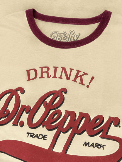 Retro Drink Dr. Pepper Ringer T-Shirt - Beige and Maroon