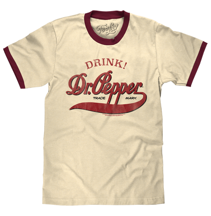 Retro Drink Dr. Pepper Ringer T-Shirt - Beige and Maroon
