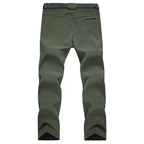 TREKEK Men's Warm Ski Hiking Softshell Fleece Lined Winter Outdoor Windproof Waterproof Pants, Army Green, 34W x 30L