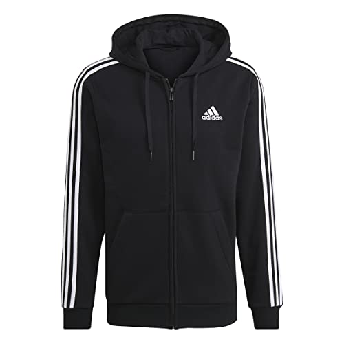 adidas Men's Size Essentials Fleece 3-Stripes Full-Zip Hoodie, Black, Large/Tall