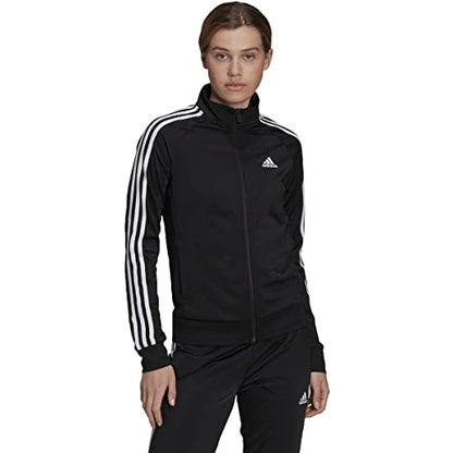 adidas Women's Plus Size Essentials Warm-Up Slim 3-Stripes Track Top, Black, 2X