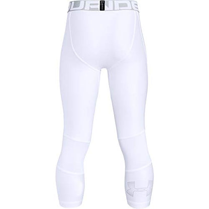 Under Armour Boys' HeatGear Armour 3/4 Leggings , White (100)/Mod Gray , Youth Small