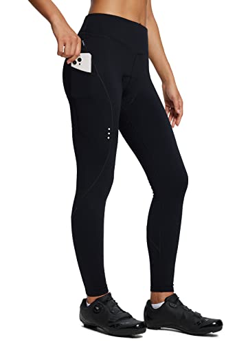 BALEAF Womens Winter Cycling Pants Padded Bike Thermal Tights Fleece Lined Leggings Water Resistant Cold Weather Gel Pockets Black L