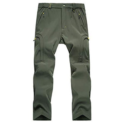 TREKEK Men's Warm Ski Hiking Softshell Fleece Lined Winter Outdoor Windproof Waterproof Pants, Army Green, 34W x 30L