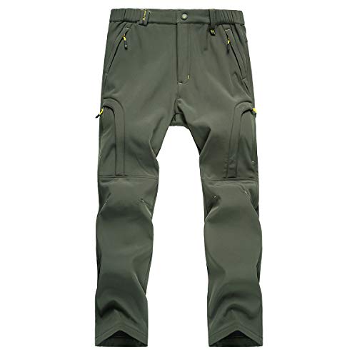 TREKEK Men's Warm Ski Hiking Softshell Fleece Lined Winter Outdoor Windproof Waterproof Pants, Army Green, 34W x 30L