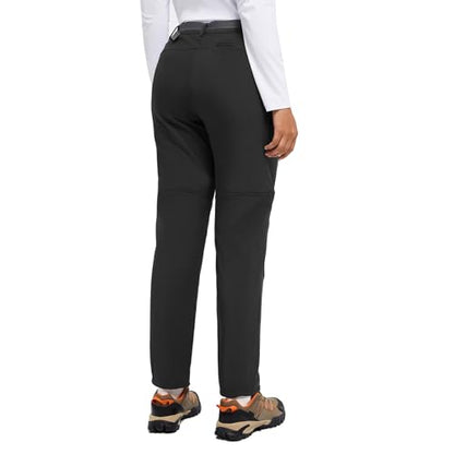 BALEAF Women's Hiking Pants Waterproof Fleece Lined Cold Weather Insulated Ski Snow Pant Warm Winter Soft Shell Black M