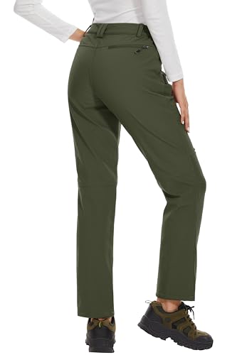 MAGCOMSEN Women's Fleece Lined Waterproof Insulated Softshell Pants Outdoor Snow Ski Pants Winter Warm Hiking Pants Army Green XS