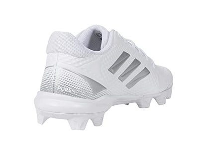adidas Women's Purehustle 2 MD Baseball Shoe, White/Silver Metallic/Silver Metallic, 10