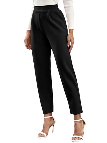 Floerns Women's Solid High Waist Tapered Ankle Stretch Work Pants