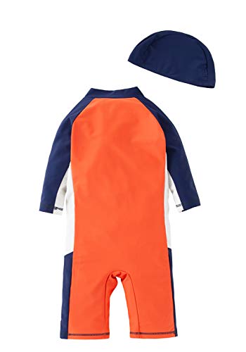 Styles I Love Kid Boys Palm Tree Orange Long Sleeve One-Piece Zipper Rash Guard Swimsuit with Swim Hat 2pcs Beach Swimwear