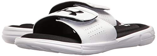 Under Armour Boys' Ignite V Slide Sandal, White (100)/Black, 3 M US Little Kid