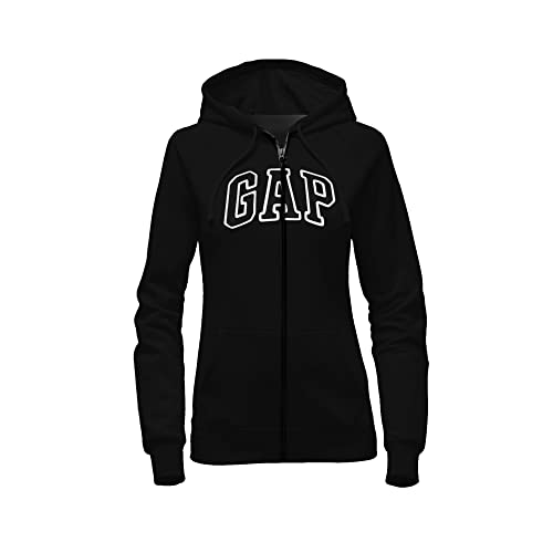 GAP Womens Fleece Arch Logo Full Zip Hoodie (Black, Large)