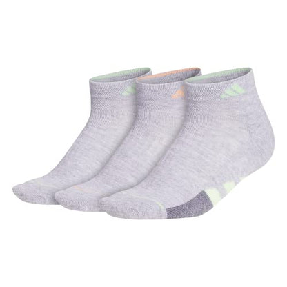 adidas Women's Cushioned II 3-Pack Low Cut, CoolLightHeather/GlowGreen/ClearLilacPurple, Medium