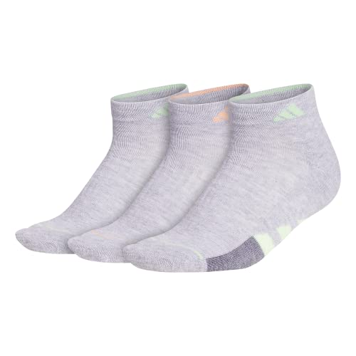 adidas Women's Cushioned II 3-Pack Low Cut, CoolLightHeather/GlowGreen/ClearLilacPurple, Medium