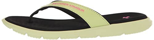 Under Armour Girls Ignite Marbella Flip Flop, (300) Fade/Black/Rebel Pink, 4 Big Kid