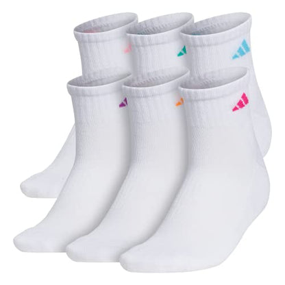 adidas Women's Athletic Cushioned 6-Pack Quarter, White,SolarRed,Pink,Purple,Green,Blue, Medium