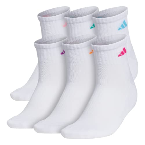 adidas Women's Athletic Cushioned 6-Pack Quarter, White,SolarRed,Pink,Purple,Green,Blue, Medium