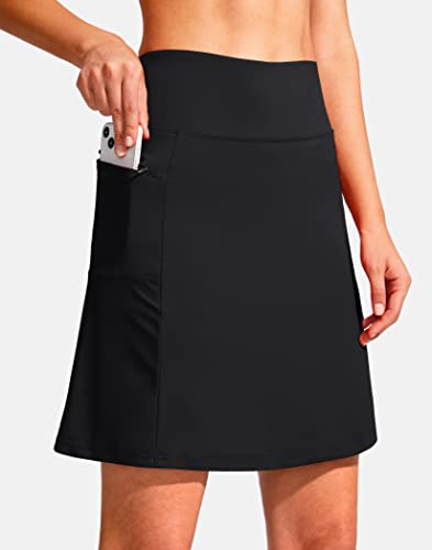 SANTINY 19" Golf Skorts Skirts for Women Zipper Pockets Knee Length Skort Women's High Waist Athletic Tennis Skirt (Black_M)