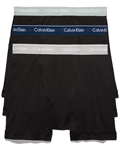 Calvin Klein Men's Underwear Cotton 3-Pack Boxer Brief, Black Bodies W/Classic Navy, SAGE Meadow, Grey Heather, Small