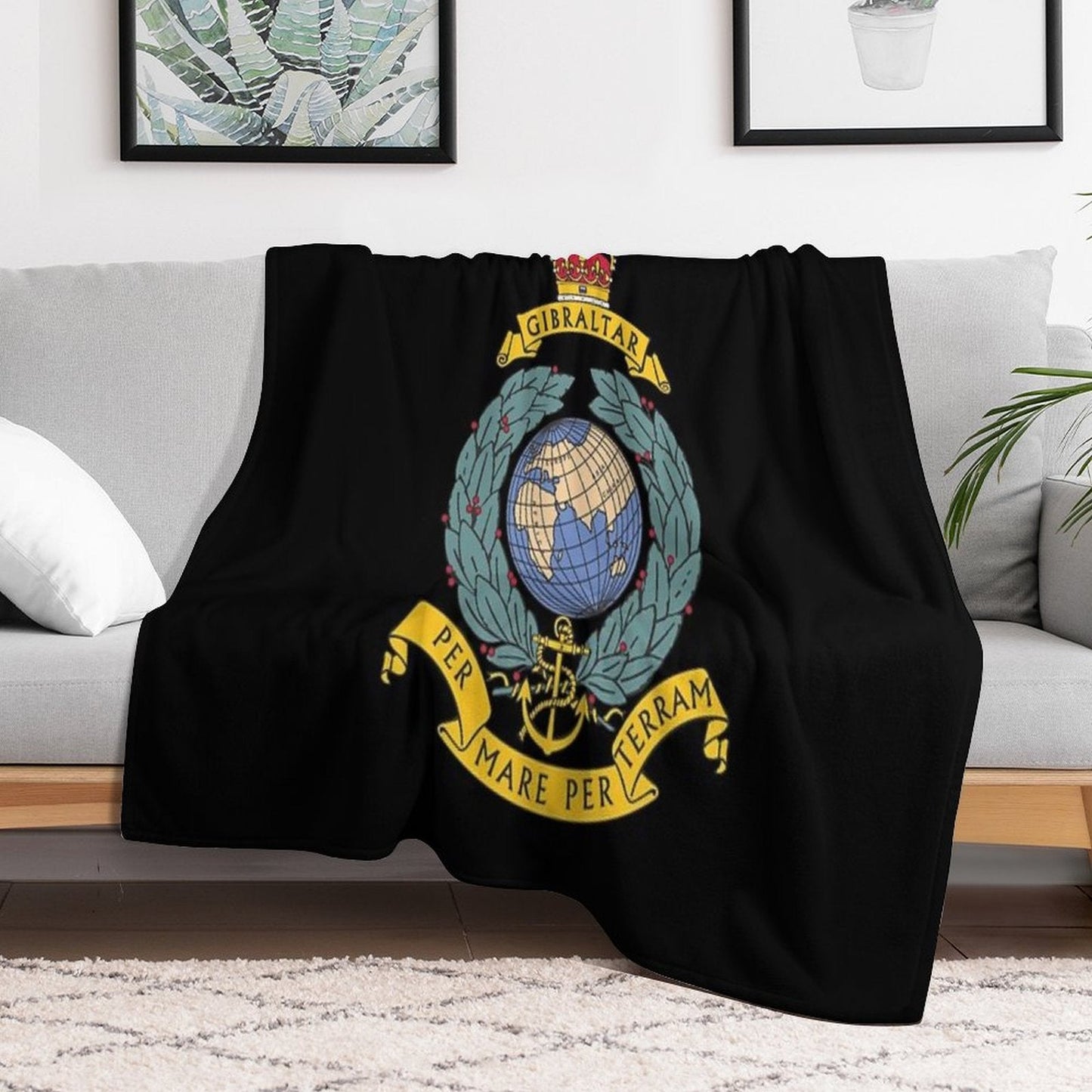 Royal Marines Commando Gibraltar Emblem Throw Blanket