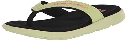 Under Armour Girls Ignite Marbella Flip Flop, (300) Fade/Black/Rebel Pink, 4 Big Kid
