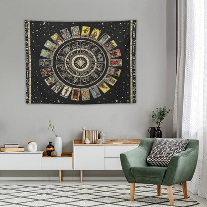 Wheel of The Zodiac, Astrology Chart And The Major Arcana Tarot Tapestry