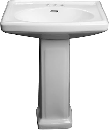 PROFLO PF14108 Alder Creek 25-1/2" Rectangular Vitreous China Pedestal Bathroom Sink with Overflow and 3 Faucet Holes at 8" Centers - White