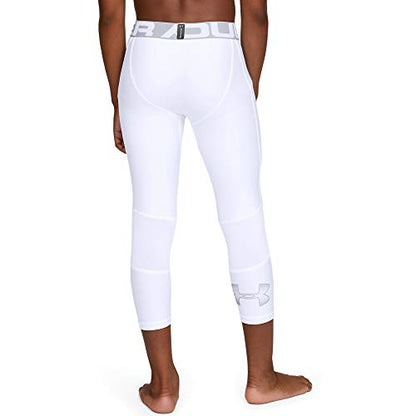 Under Armour Boys' HeatGear Armour 3/4 Leggings , White (100)/Mod Gray , Youth Small