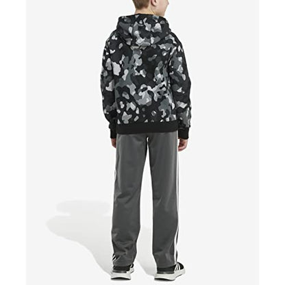 adidas Boys' Long Sleeve Camo Print Hoodie, Black, Large (14/16)