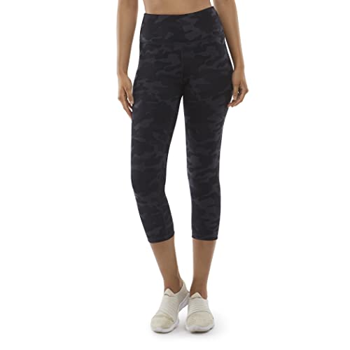 Danskin Womens All Over Printed Capri Leggings, Black Camo Print, Medium US