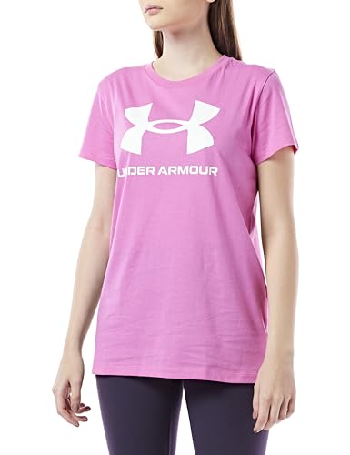 Under Armour Women's Live Sportstyle Graphic Short Sleeve Crew Neck T-Shirt, Pink Edge/White, Medium