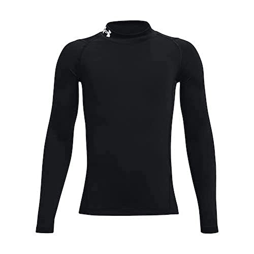 Under Armour Boys' HeatGear Armour Mock Long Sleeve, Black (001)/White, Youth Large