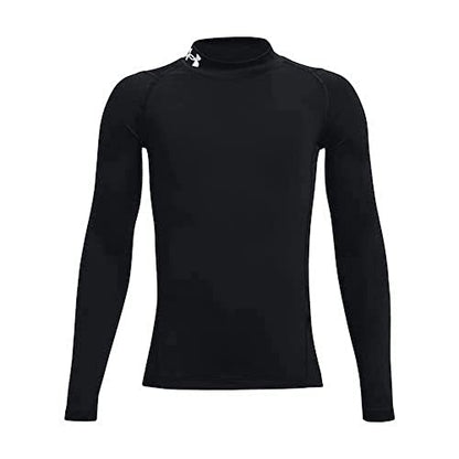 Under Armour Boys' HeatGear Armour Mock Long Sleeve, Black (001)/White, Youth Large