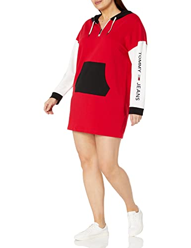 Tommy Hilfiger Women's French Terry Colorblock Hoodie Sneaker Dress, Scarlet/Black