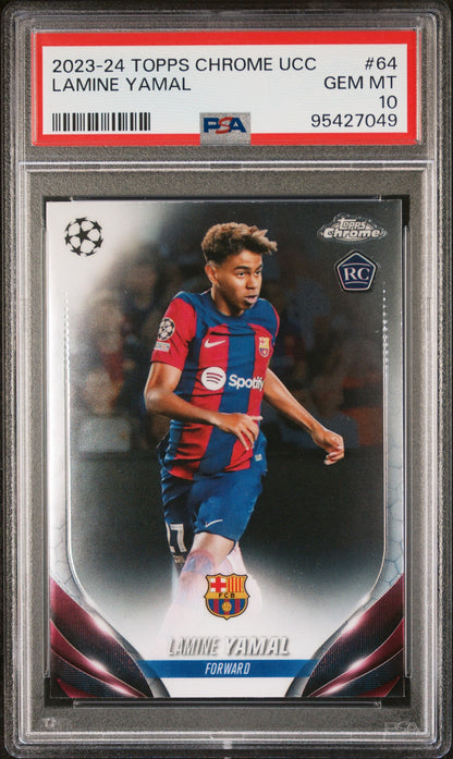 Graded 2023 Topps Chrome UCC Lamine Yamal #64 Rookie RC Soccer Card PSA 10 Gem Mint