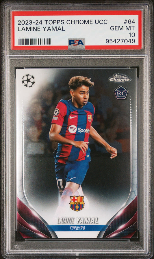 Graded 2023 Topps Chrome UCC Lamine Yamal #64 Rookie RC Soccer Card PSA 10 Gem Mint