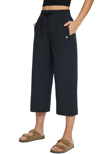 BALEAF Women's 21" 30" Wide Leg Pants Capris Athletic Casual with Pockets Drawstring Quick Dry Walking Workout UPF50+