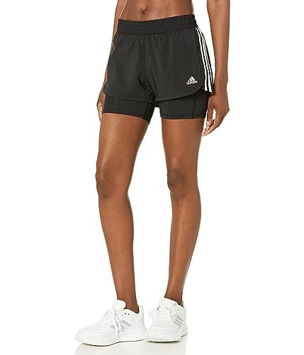 adidas Women's Pacer 3-Stripes Woven Two-in-One Shorts, Black/White, Medium