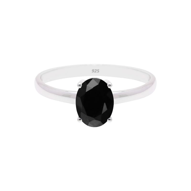 Black Onyx Stone Ring, 925 Sterling Silver For Women Promise Ring Size US 10