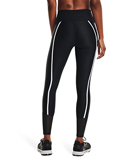 Under Armour Women's HeatGear Shine Mesh No-Slip Waistband Pocketed Leggings , Black (001)/White , X-Small