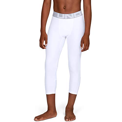 Under Armour Boys' HeatGear Armour 3/4 Leggings , White (100)/Mod Gray , Youth Small