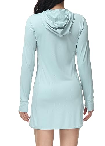 BALEAF Women's Long Beach Cover Up SPF UPF 50+ Jacket Hoodie Swim Shirt Long Sleeve Lightweight Pool Suit Clothing Pastel Blue XL