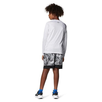 Under Armour Boys' Standard Tech Logo Fill Long-Sleeve T-Shirt, (101) White / / Phosphor Green, Youth Large