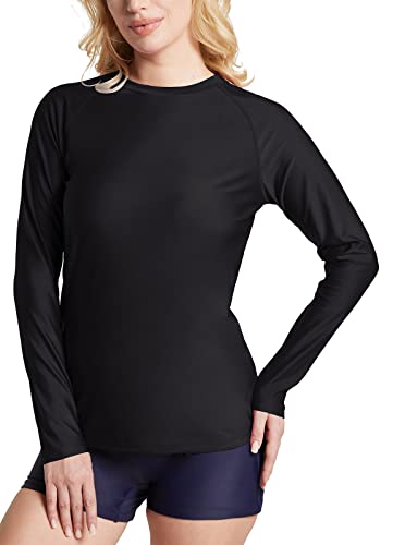 BALEAF Women's Long Sleeve Rash Guard Swim Shirt UPF 50+ Sun Protection Rashguard Lightweight Swimsuits Top Black M