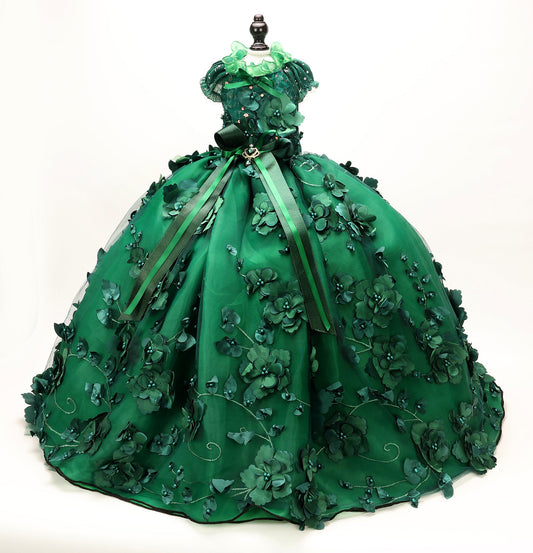 Emerald Green Floral Pet Gown | Luxury Dog Dress for Weddings & Special Occasions