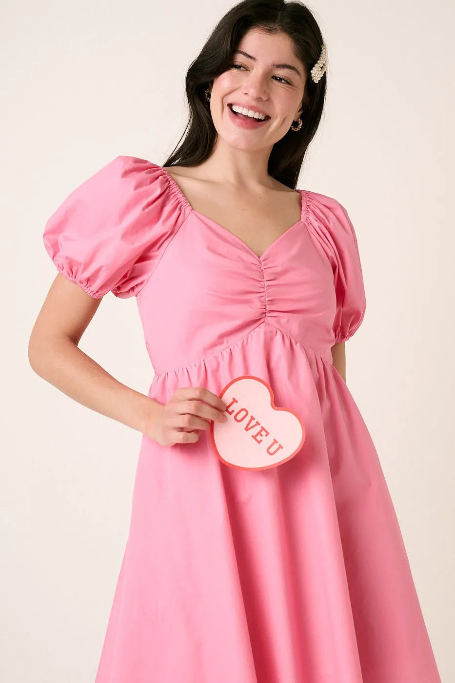 Mittoshop Sweetheart Puff Sleeve Smocked Mini Dress