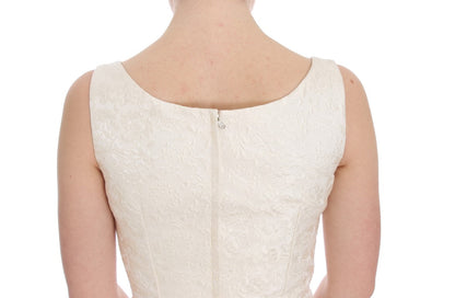 Dolce & Gabbana White Brocade Crystal Sheath Dress