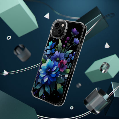 Vibrant Blue Floral Clear Phone Case