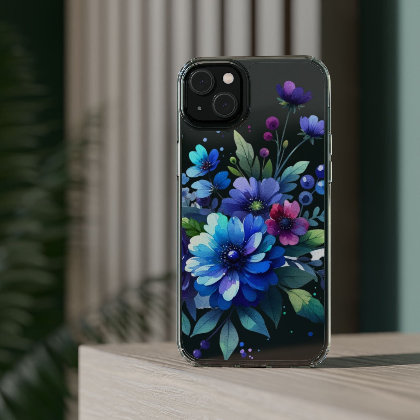Vibrant Blue Floral Clear Phone Case