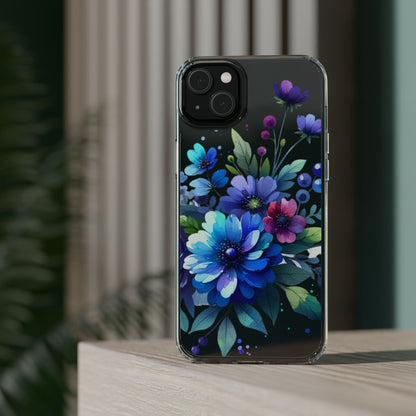 Vibrant Blue Floral Clear Phone Case